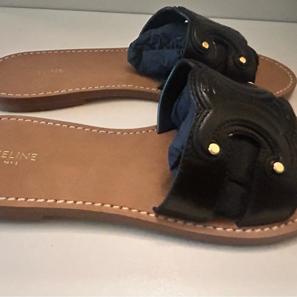 Celine Black Leather Slide Sandals - Picture 2 of 4